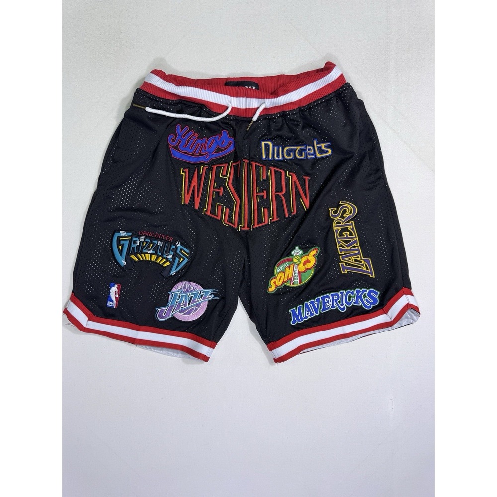 Just Don Western Conference NBA Mesh Basketball Shorts Men XL Black Logo Patches